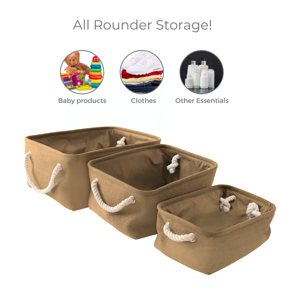 Qoolish Pack of 3 Baby Basket Beige