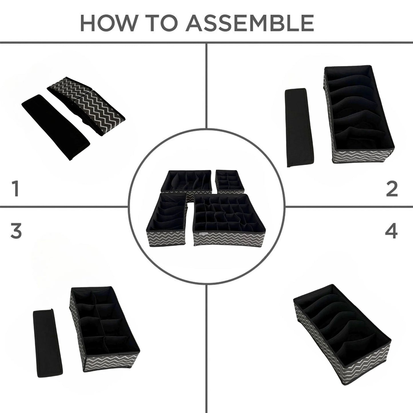 Qoolish 4-Pack Undergarments Drawer Organizers - Black Stripe