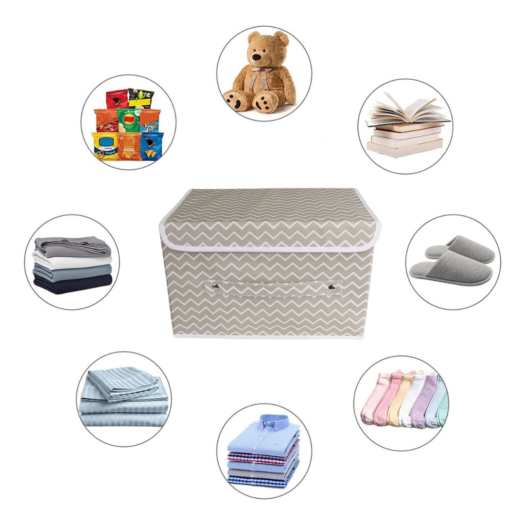 Qoolish Pack of 2 White Stripe Storage Box with Lid
