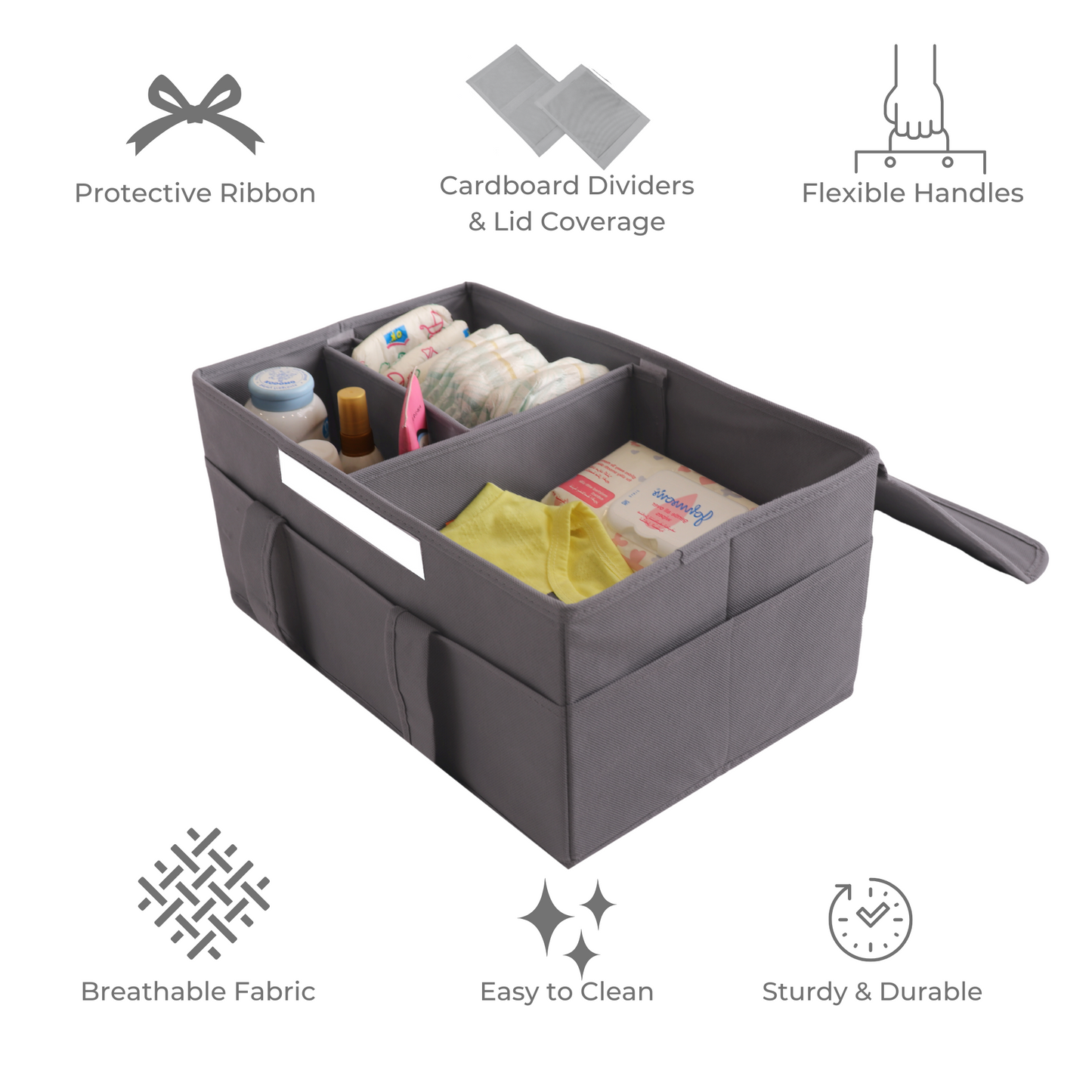 Diaper Caddy Organizer with Lid - Large Grey Portable Baby Diaper Bag