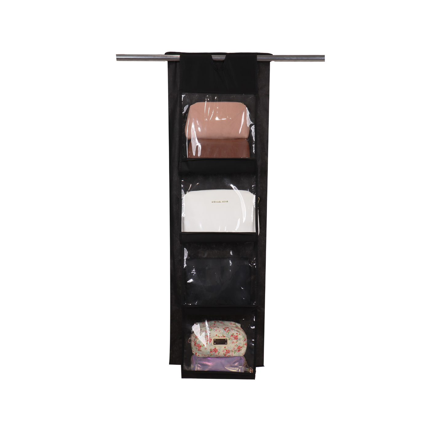 Qoolish Pack of 1: Black 8 pocket hanging purse organizer