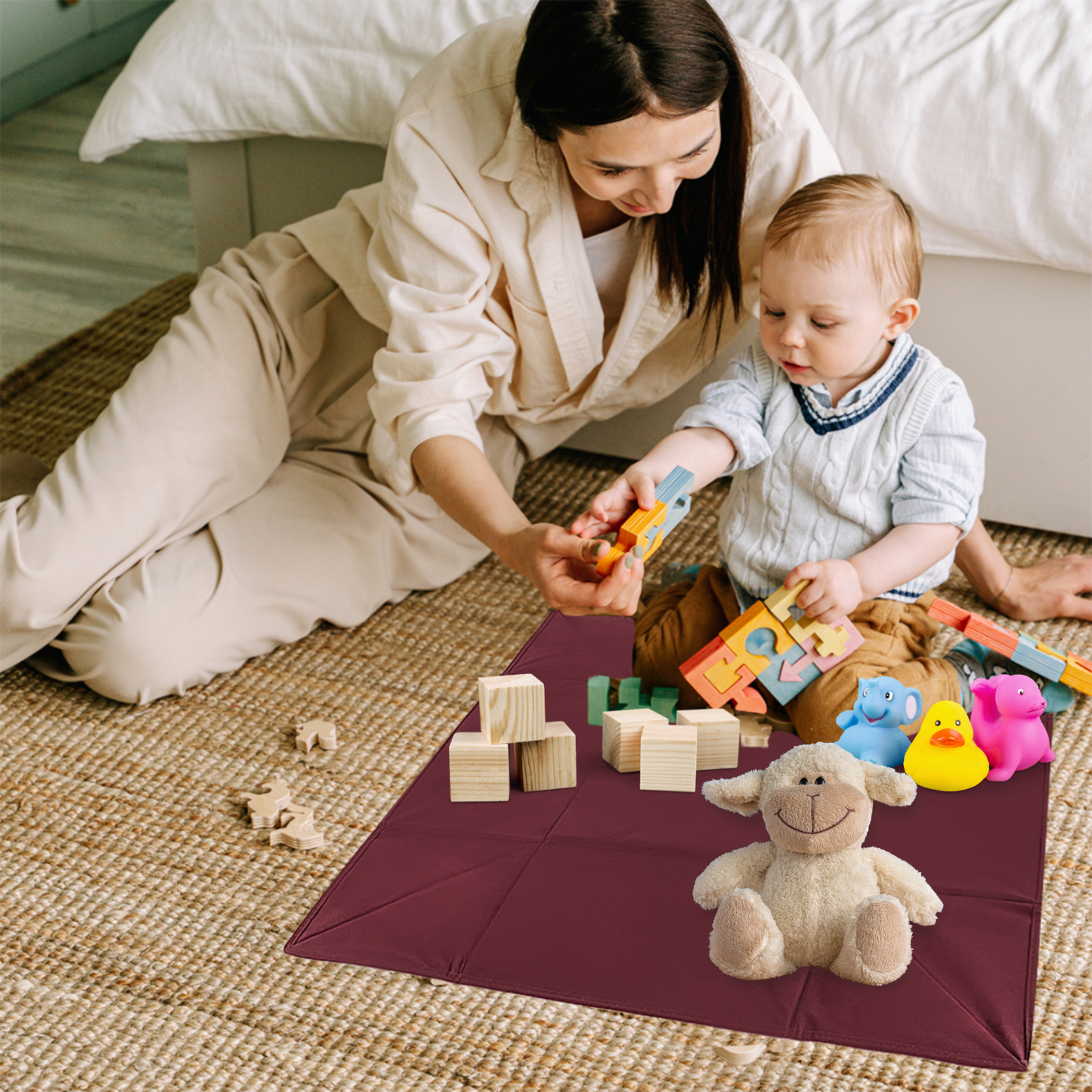Qoolish Maroon Baby Mat & Storage Basket - Versatile 2-in-1 Solution!