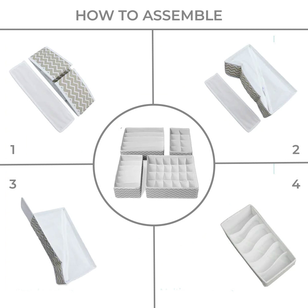 Qoolish Pack of 4 White Stripes Drawer Organizer Boxes