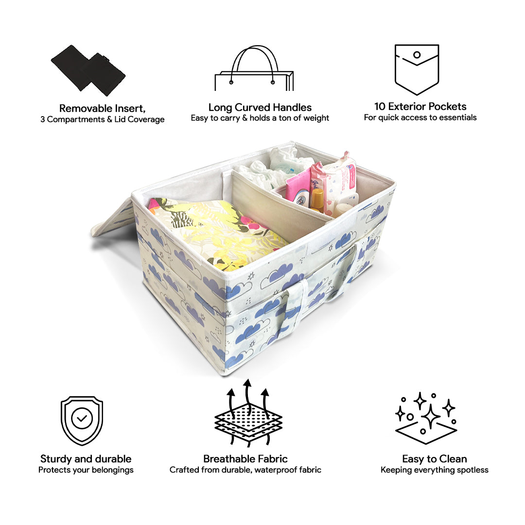 Diaper Caddy with Lid- Dreamy Clouds Warm Neutral tones (Available in 2 colors)