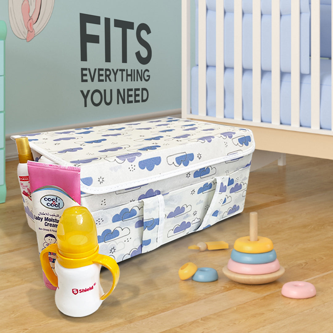 Diaper Caddy with Lid- Dreamy Clouds Warm Neutral tones (Available in 2 colors)
