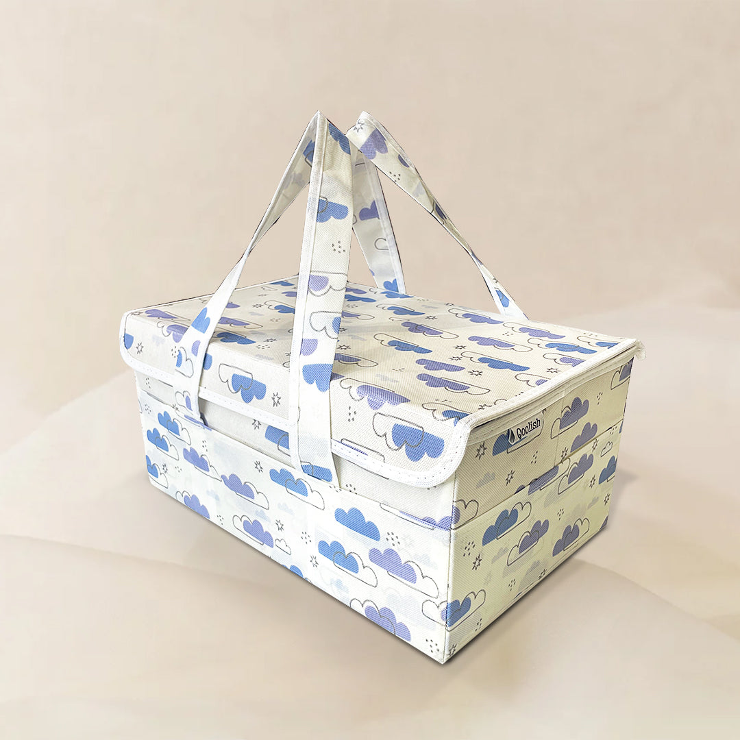 Diaper Caddy with Lid- Dreamy Clouds Warm Neutral tones (Available in 2 colors)