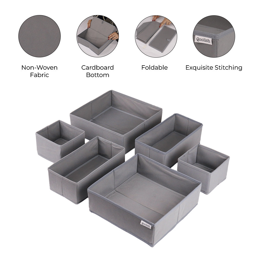 Qoolish Pack of 6 Grey Drawer Organizer Set