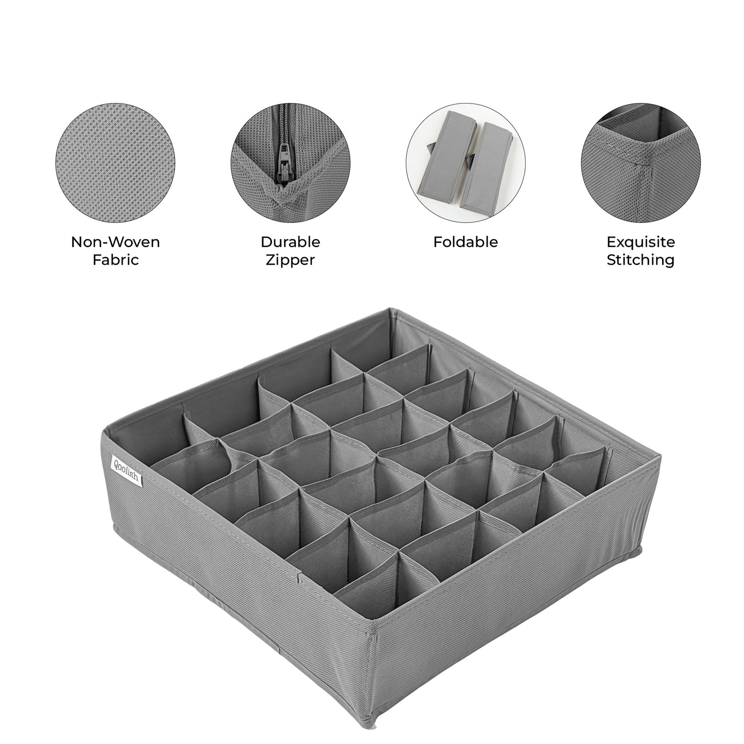 Qoolish Pack of 2 Grey Drawer Organizers: Drawer Dividers