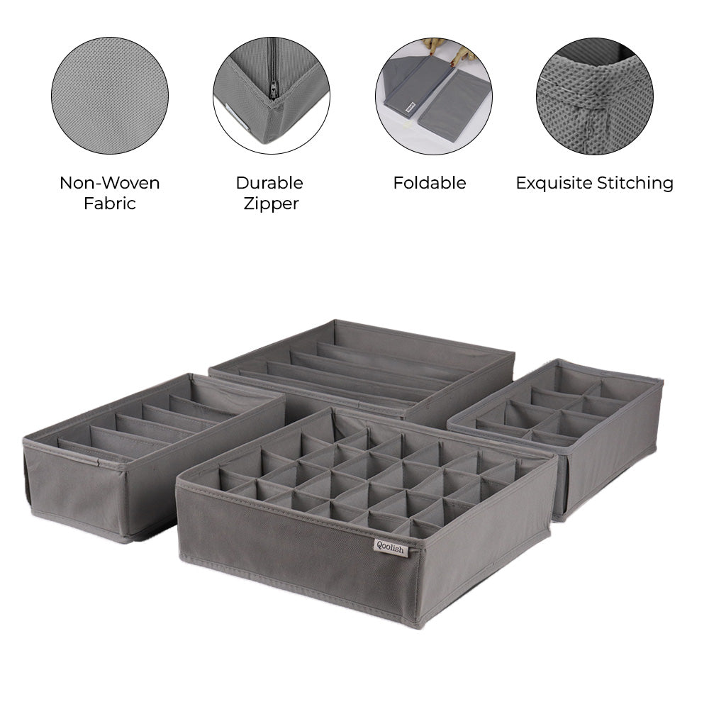 Qoolish 4-Pack Undergarments Drawer Organizers (Available in 5 Colors)