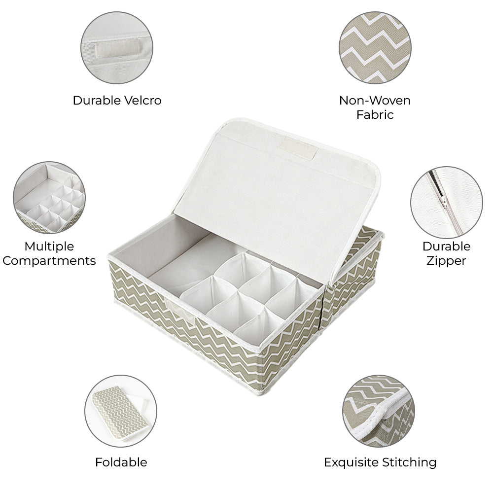 Qoolish Pack of 1 Undergarments White Stripes Organizer Box with Lid