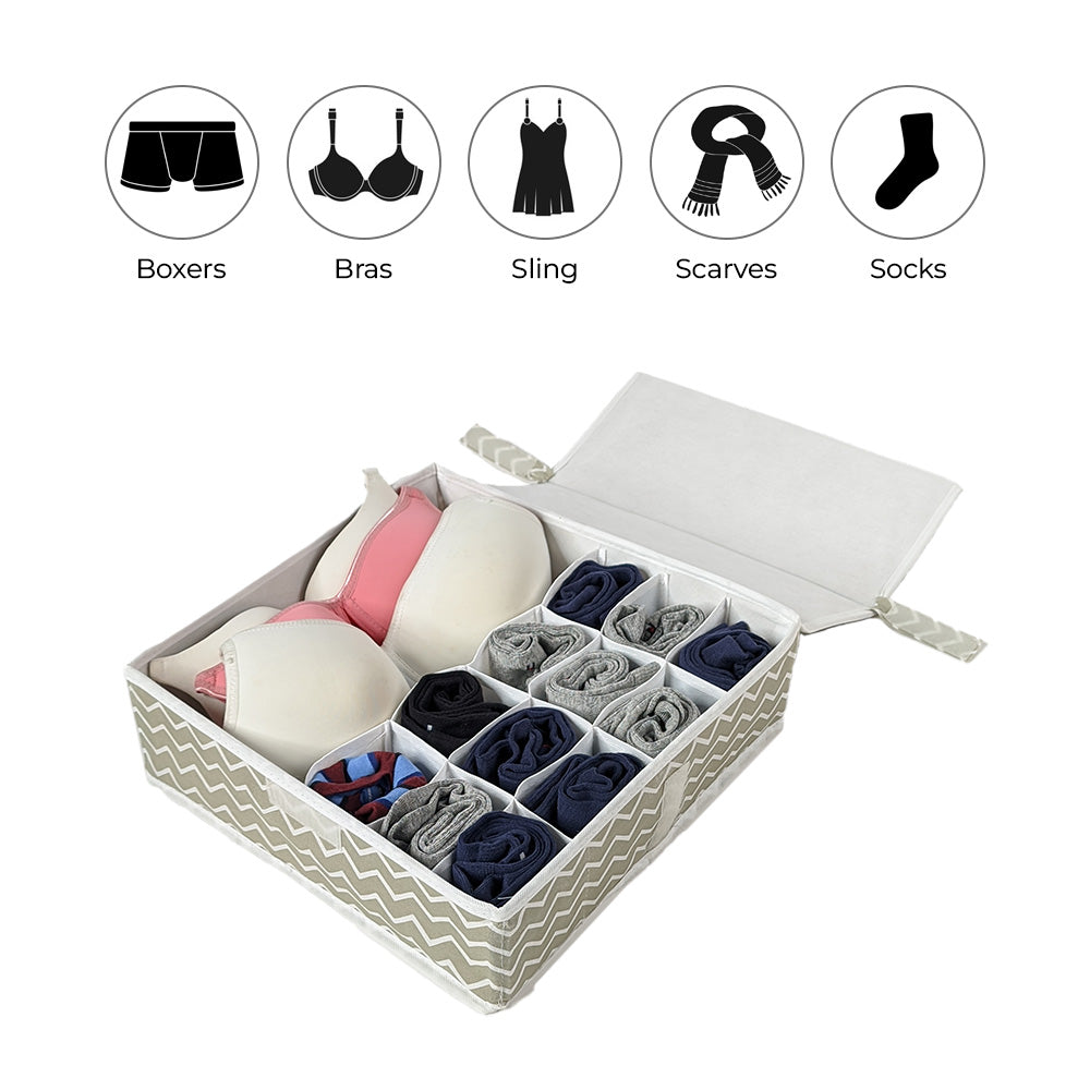Qoolish Pack of 1 Undergarments White Stripes Organizer Box with Lid