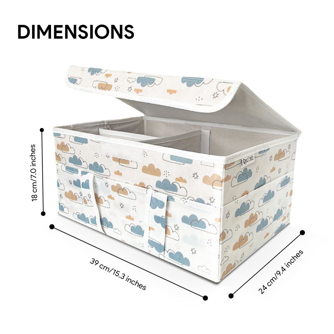 Diaper Caddy with Lid- Dreamy Clouds Warm Neutral tones (Available in 2 colors)
