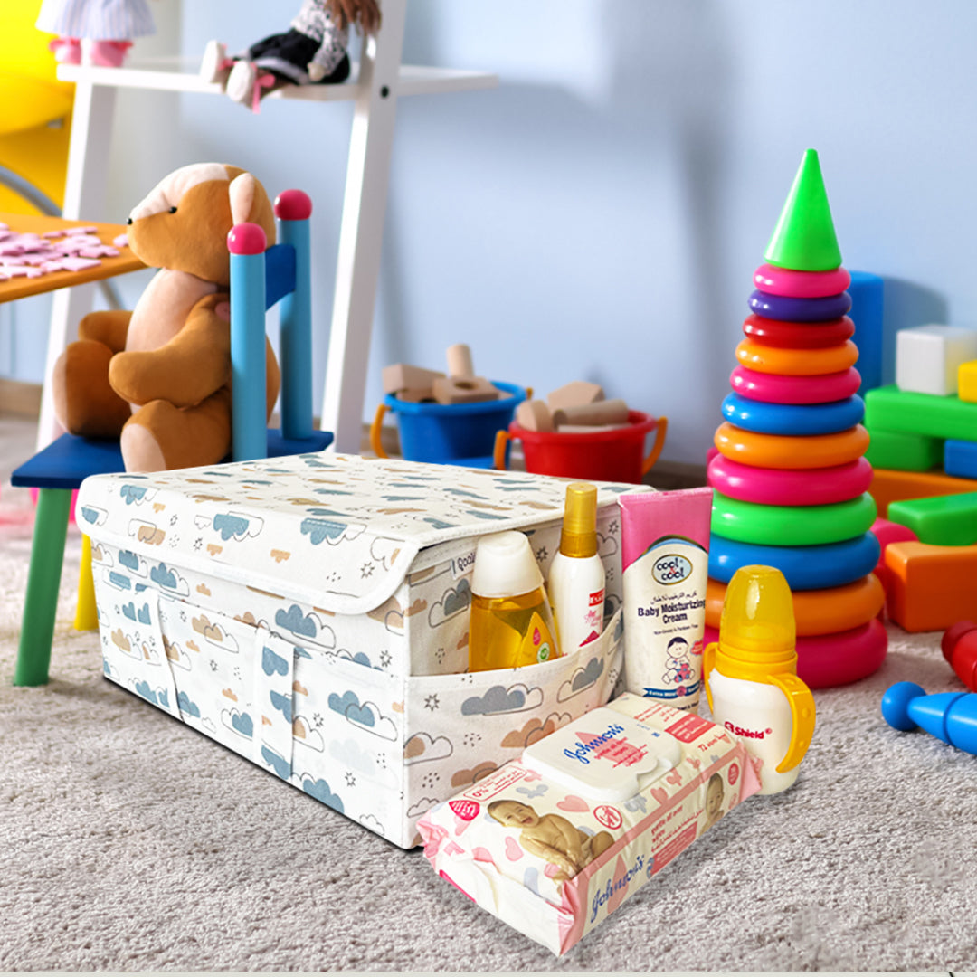 Diaper Caddy with Lid- Dreamy Clouds Warm Neutral tones (Available in 2 colors)