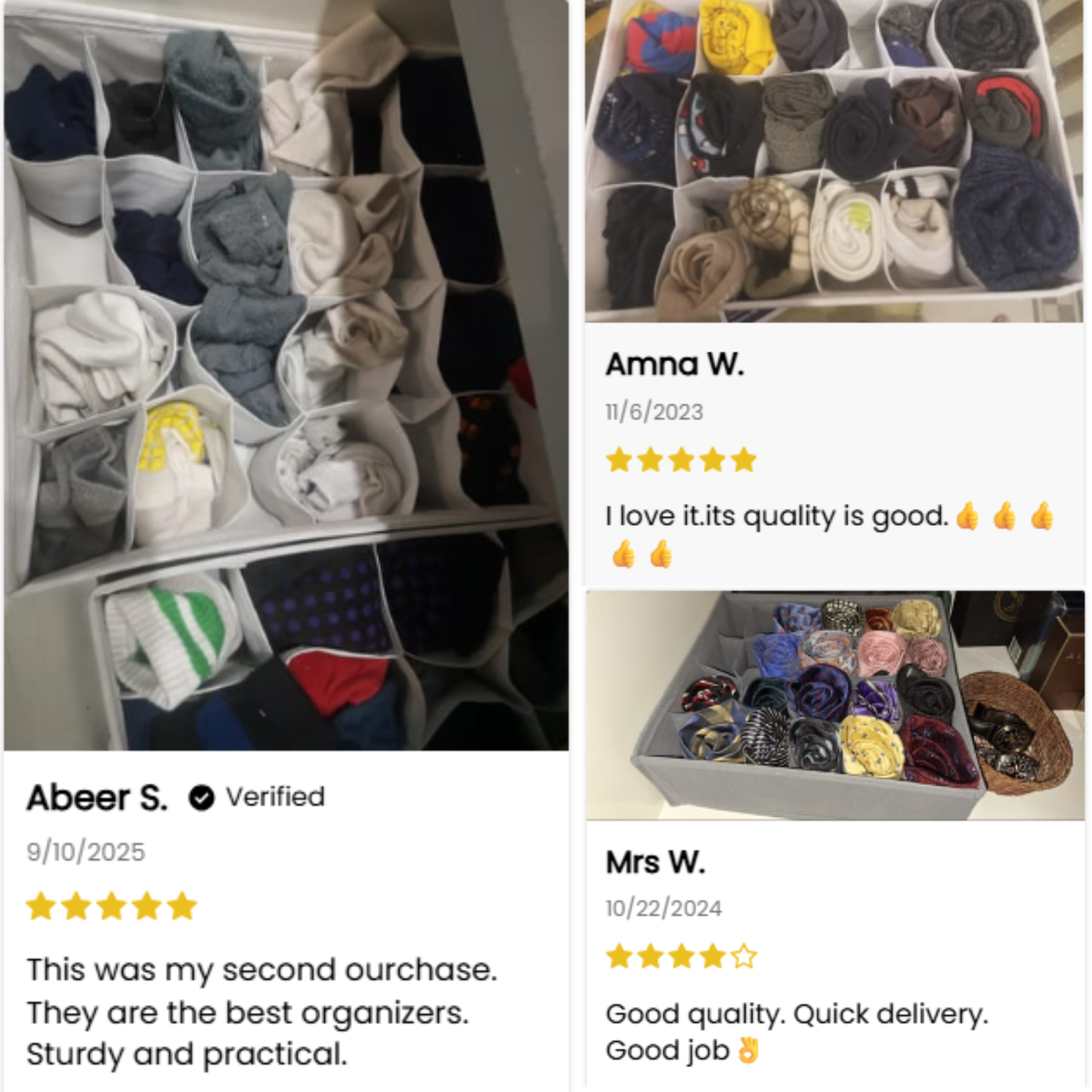 Qoolish Pack of 2 White Stripes Drawer Dividers- Drawer Organizers