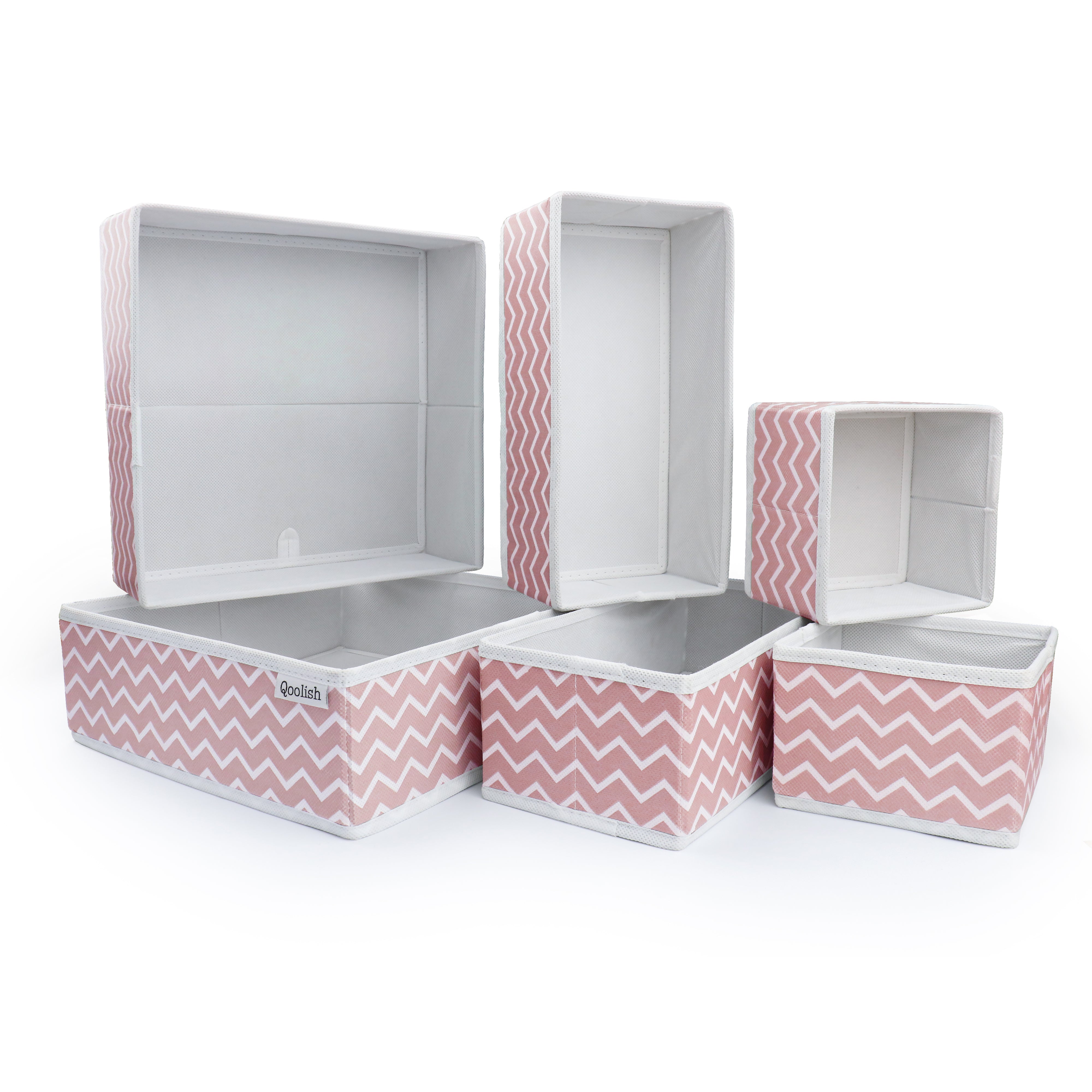 Pack of 4 White Stripes Drawer Organizers Boxes - Qoolish Home Storage