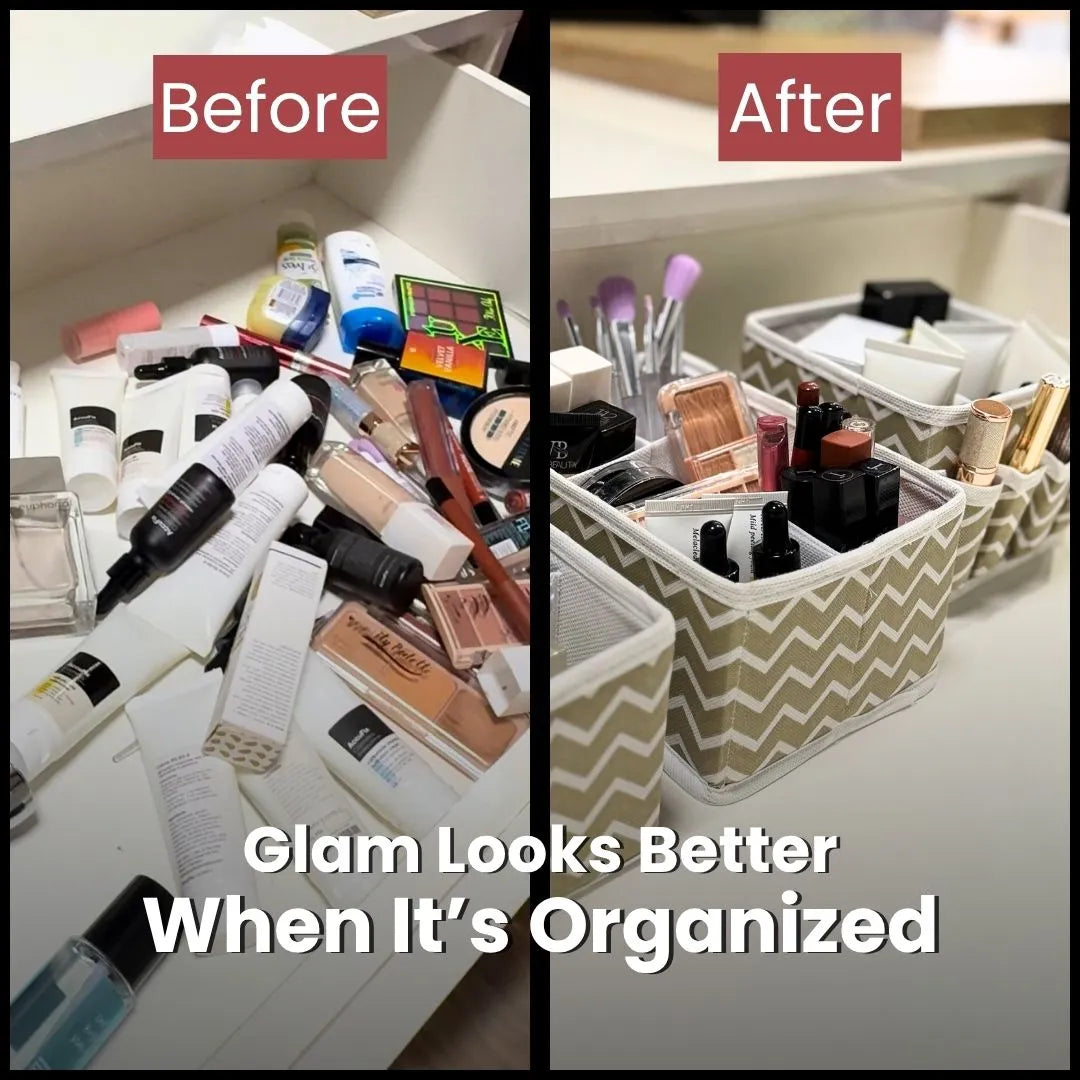 Before and After Makeup Organizer – Decluttered Glam Space