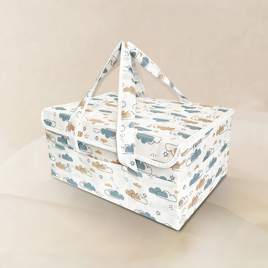 Diaper Caddy with Lid- Dreamy Clouds Warm Neutral tones (Available in 2 colors)