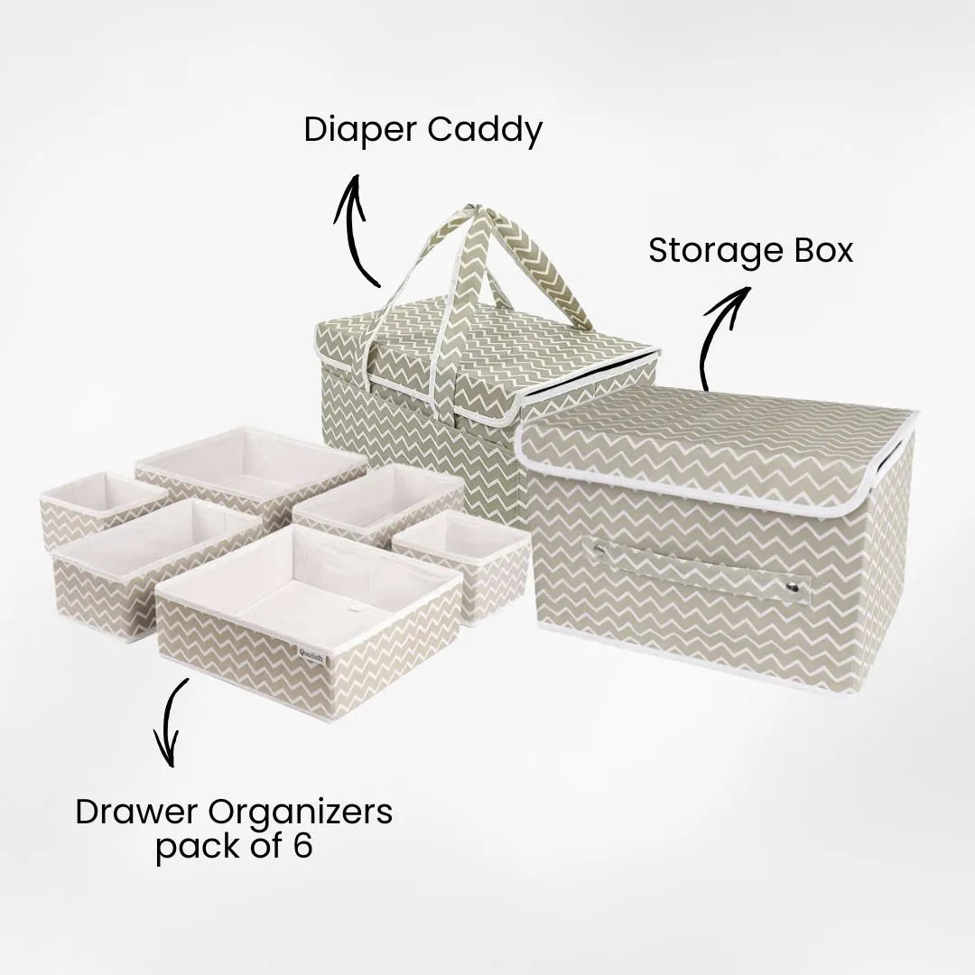 Baby blue cloud diaper bag set with toy storage boxes and organizer compartments