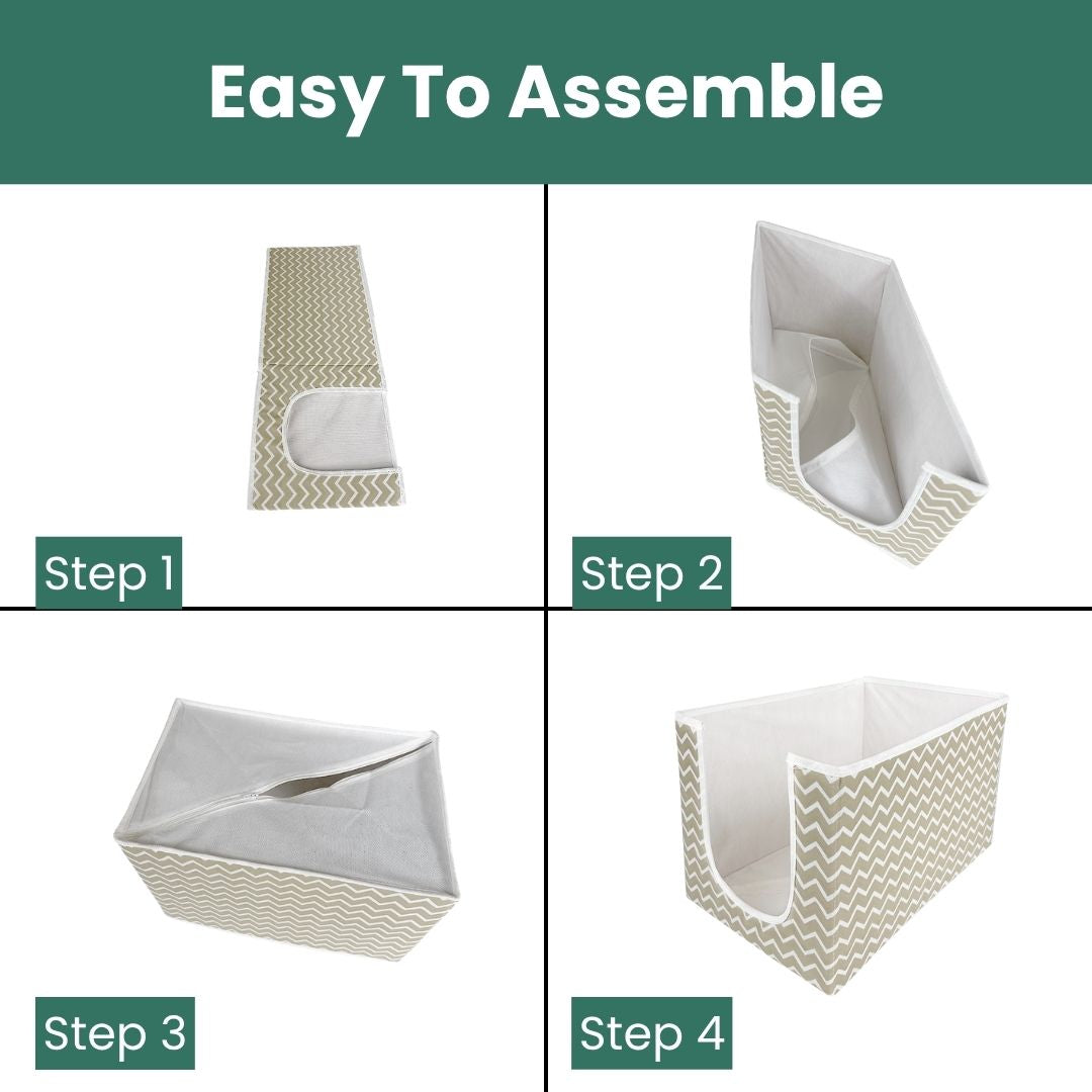 Step-by-step guide showing how to assemble foldable clothes organizer box