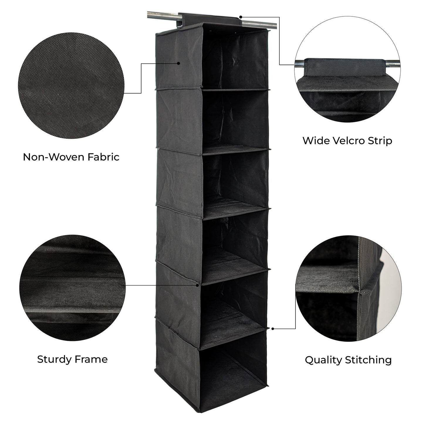 Qoolish Pack of 2 Hanging Storage Organizers Black