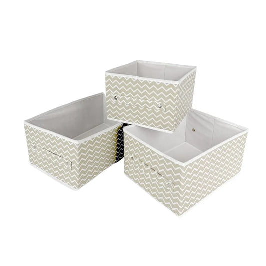 Foldable Clothes Organizer Box Set of 3 in Beige Chevron – Qoolish