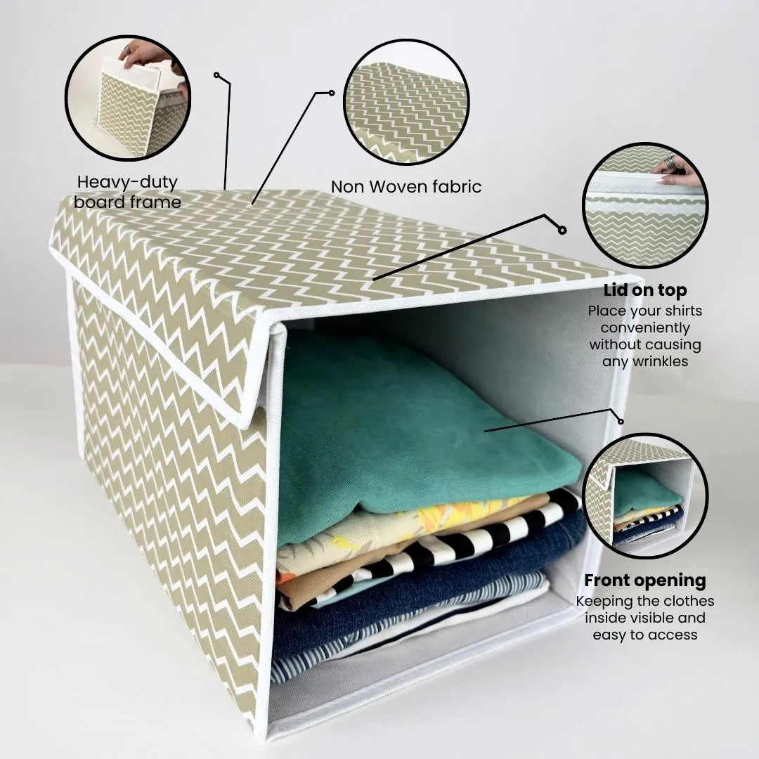 Foldable and compact clothes organizer with breathable material and sturdy design.