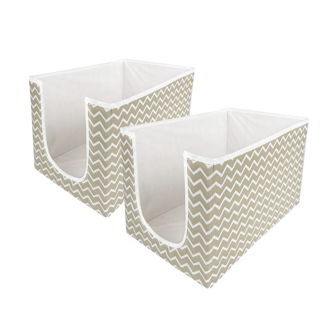 Non-woven fabric clothes organizer features like foldable design, front cut and stripe print