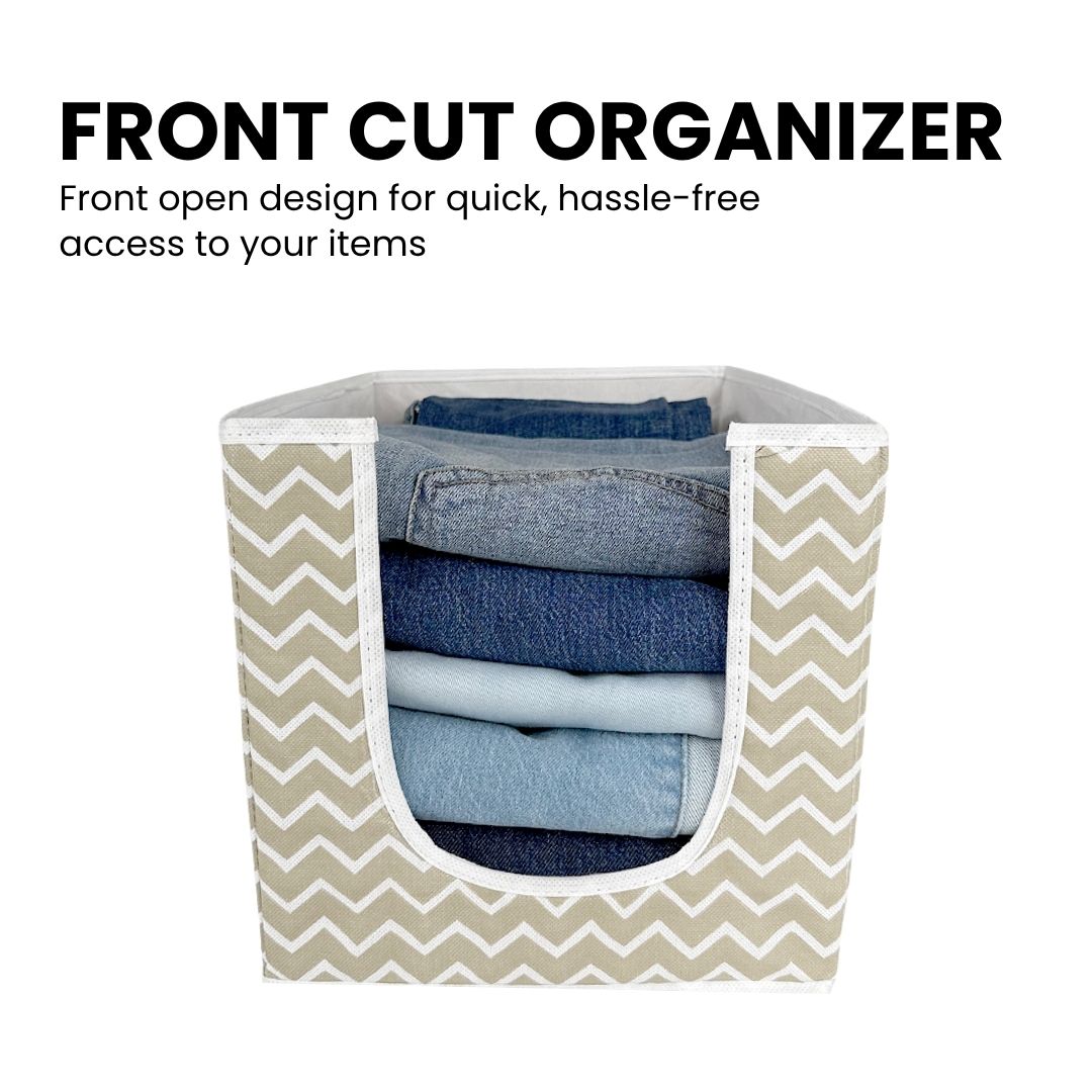 Clothes organizer with front cut design for storing jeans and daily wear items