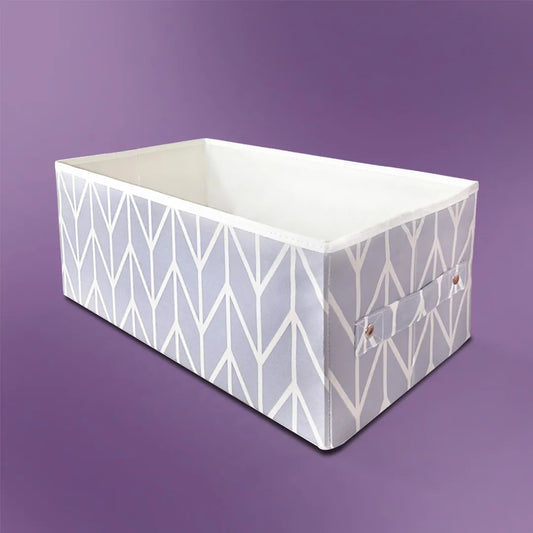Top-open view of lavender clothes organizer showing spacious interior and foldable design by Qoolish.