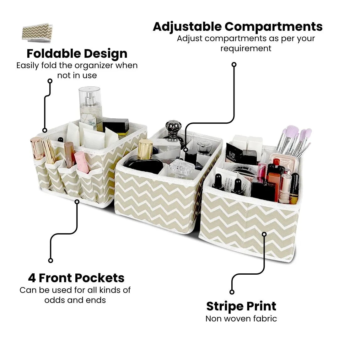 Makeup Box Features – Foldable, Adjustable, Front Pockets, Non-Woven