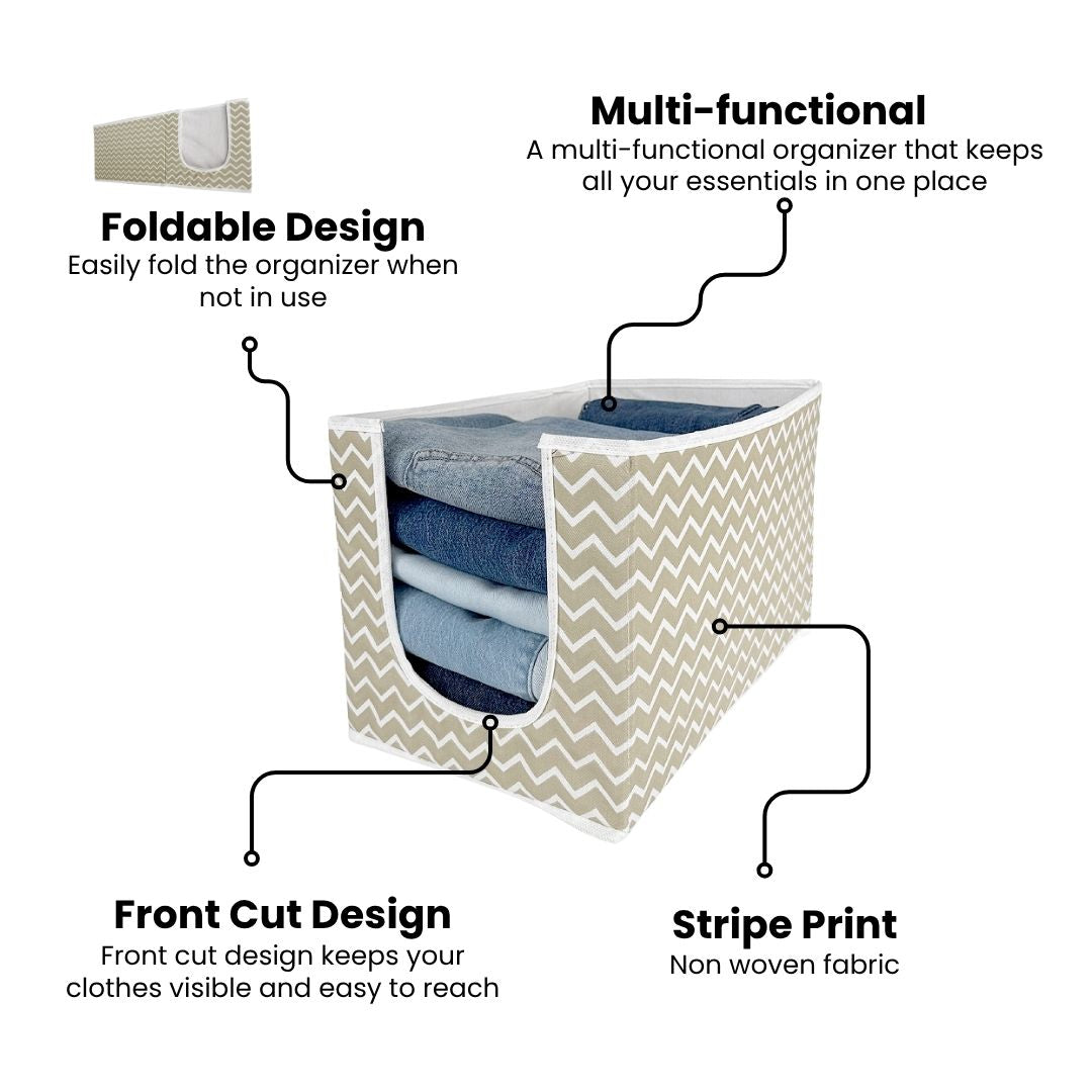 Front open design clothes storage box for quick access to jeans and folded clothes