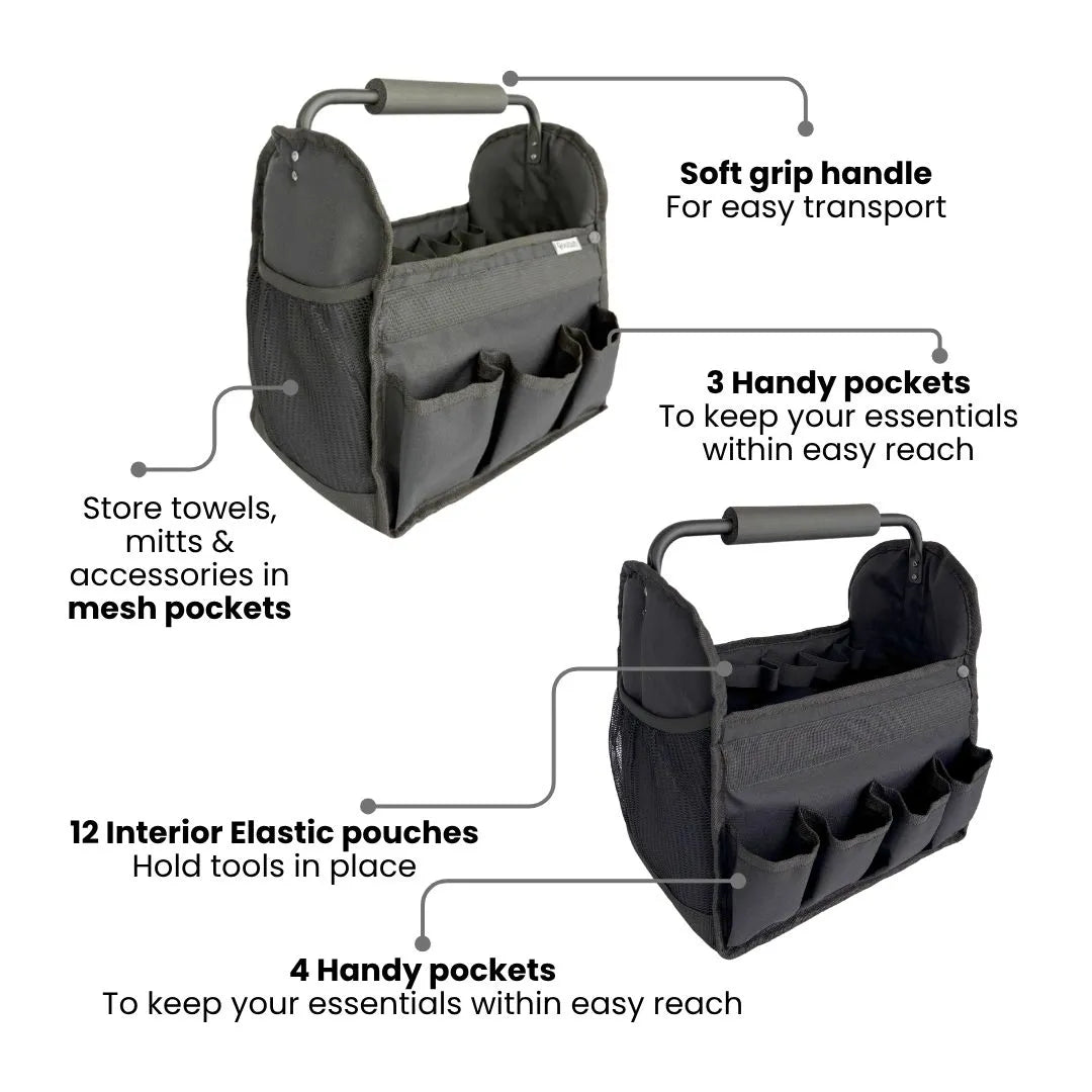 Multipurpose black storage caddy for car essentials and accessories