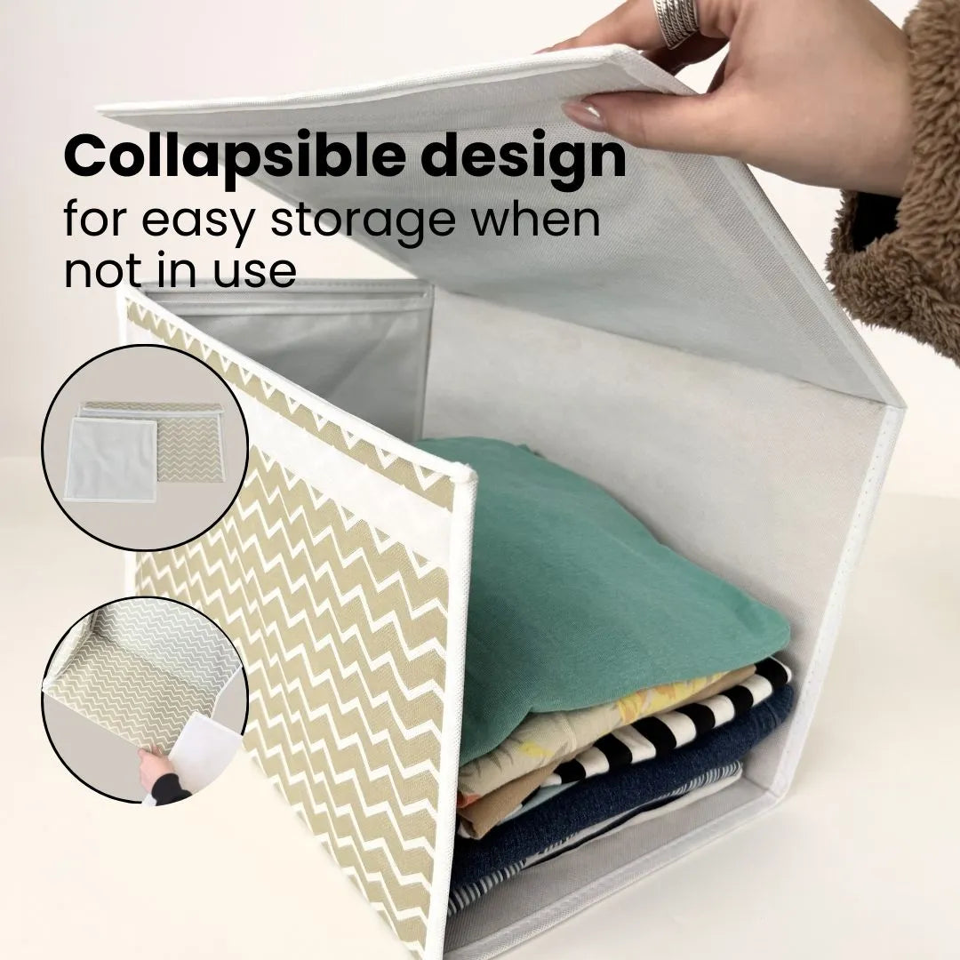 Stackable closet organizer featuring easy front access and durable fabric.