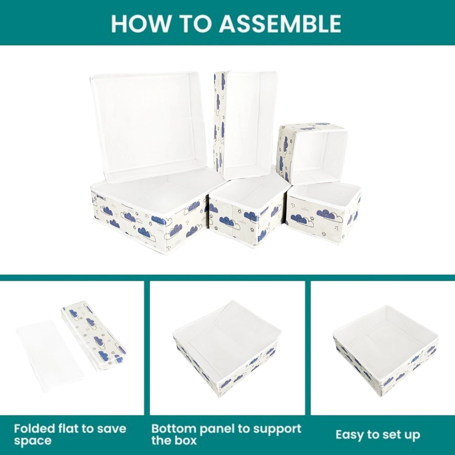 Fabric closet organizer set for clothes, toys, or accessories – 6 piece set
