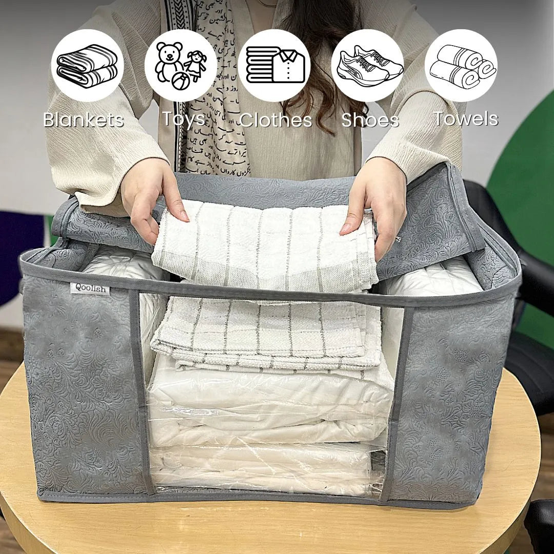 Qoolish Printed Grey Horizontal Storage Bag (Available in Pack of 3 and Pack of 5)