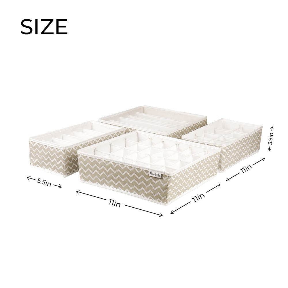 Qoolish Pack of 4 White Stripes Drawer Organizer Boxes