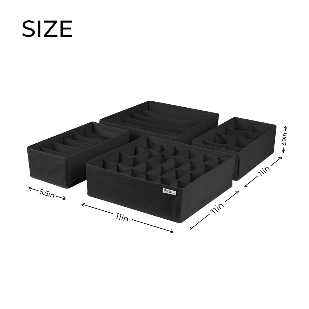 Qoolish Pack of 4 Drawer Organizers Black