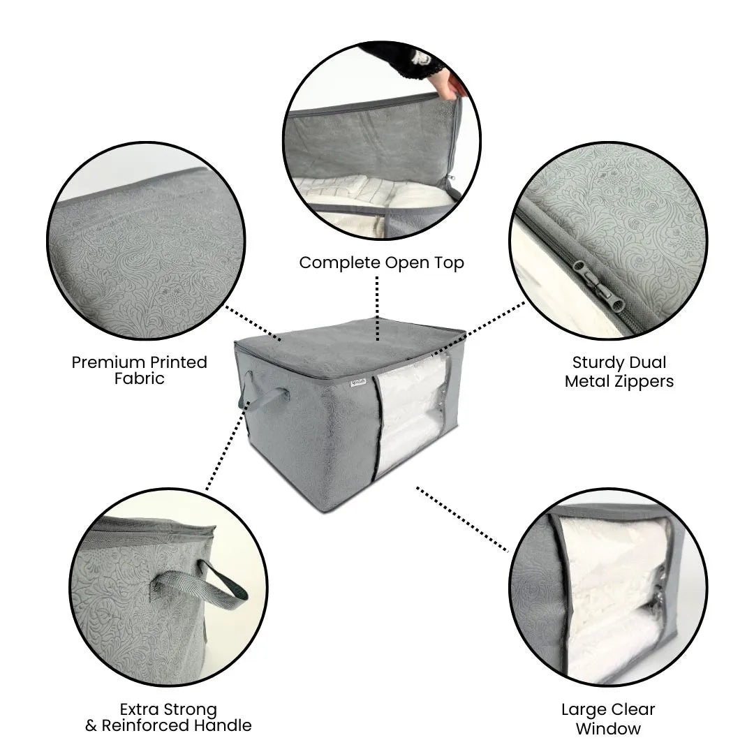 Qoolish Printed Grey Horizontal Storage Bag (Available in Pack of 3 and Pack of 5)