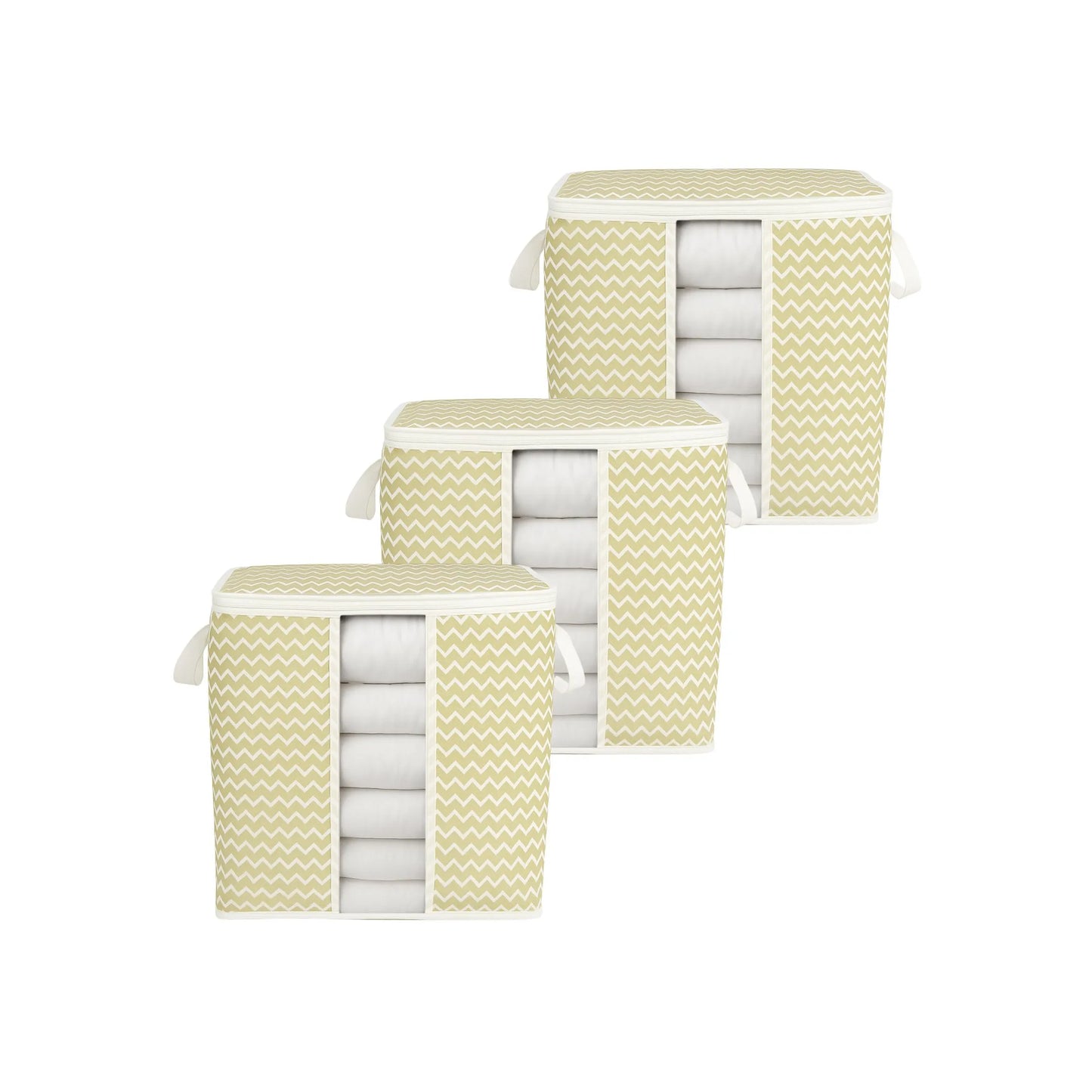 Set of 3 white stripe Qoolish foldable storage bags for clothes and bedding