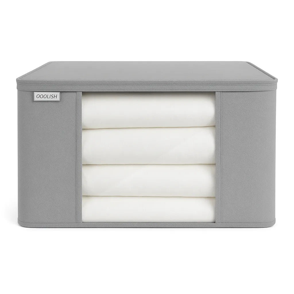 Large fabric storage bag with transparent window for storing clothes, bedding, quilts, and home essentials.