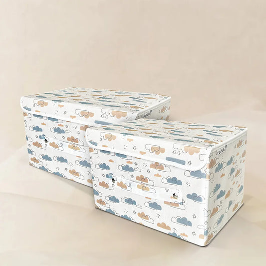 Storage Box with Lid- Dreamy Clouds Warm Neutral Tones- Pack of 2