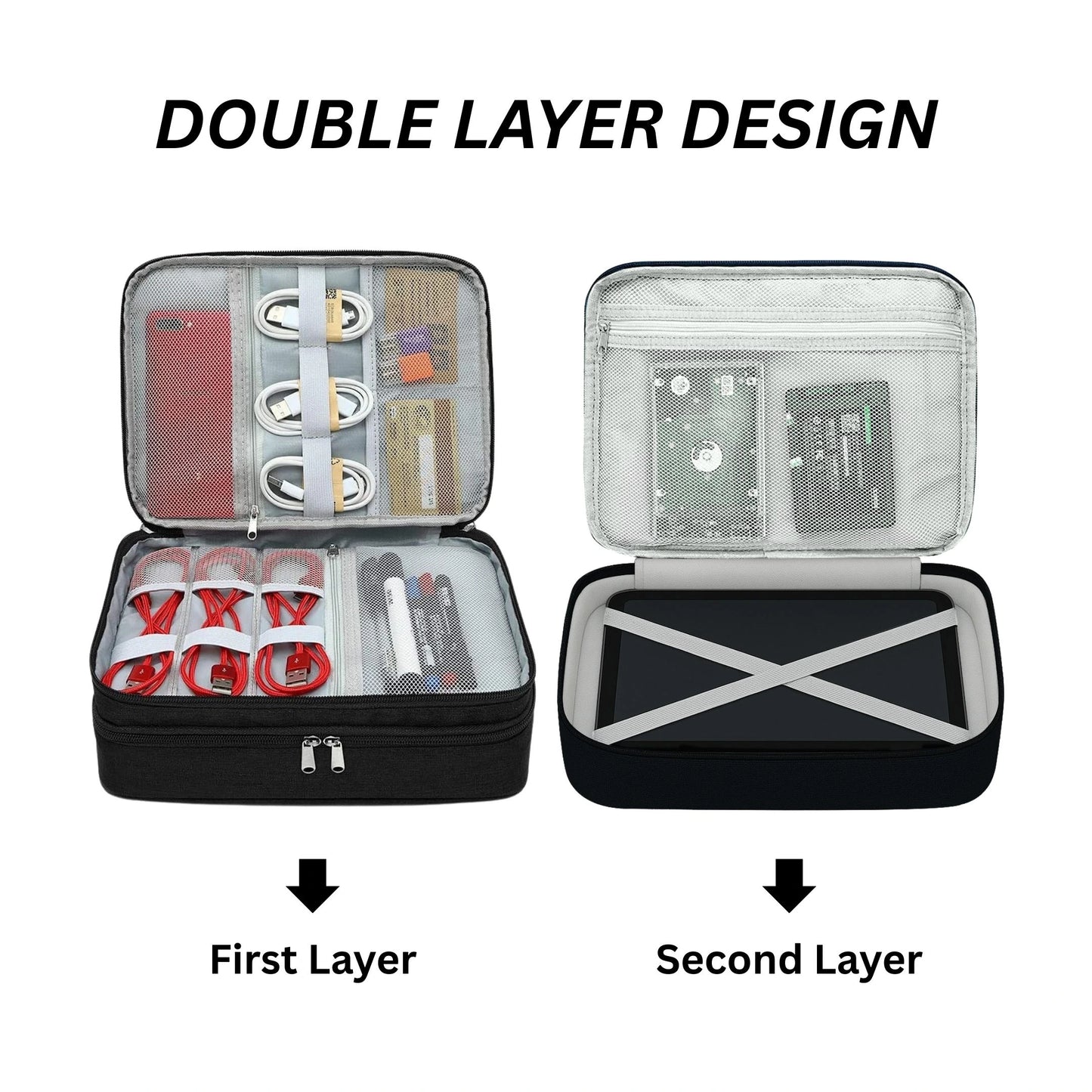 Multi-compartment gadget storage bag for electronics and accessories