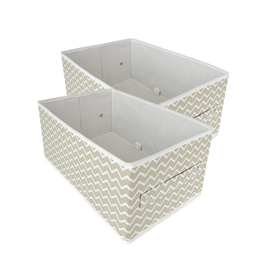 White Stripe Large Clothes Organizer Pack of 2 – Front view of foldable storage boxes for clothes, bedding, and more