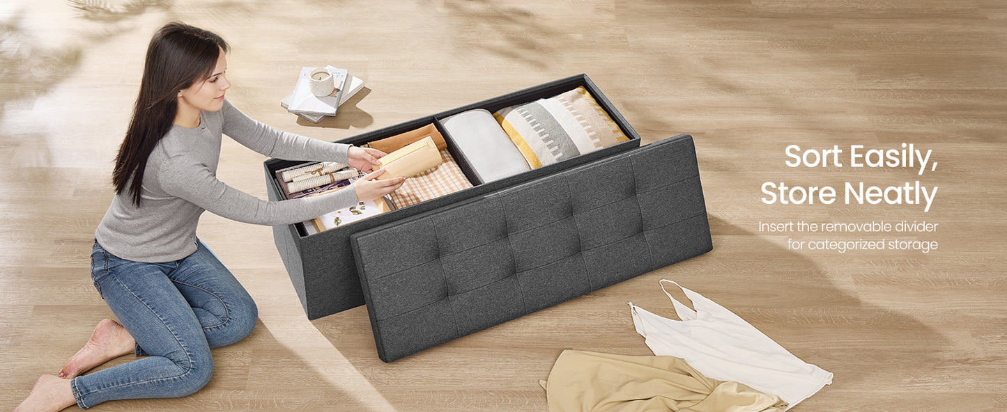 Dark Gray Storage Ottoman – 43" Foldable Bench for Living Room & Bedroom