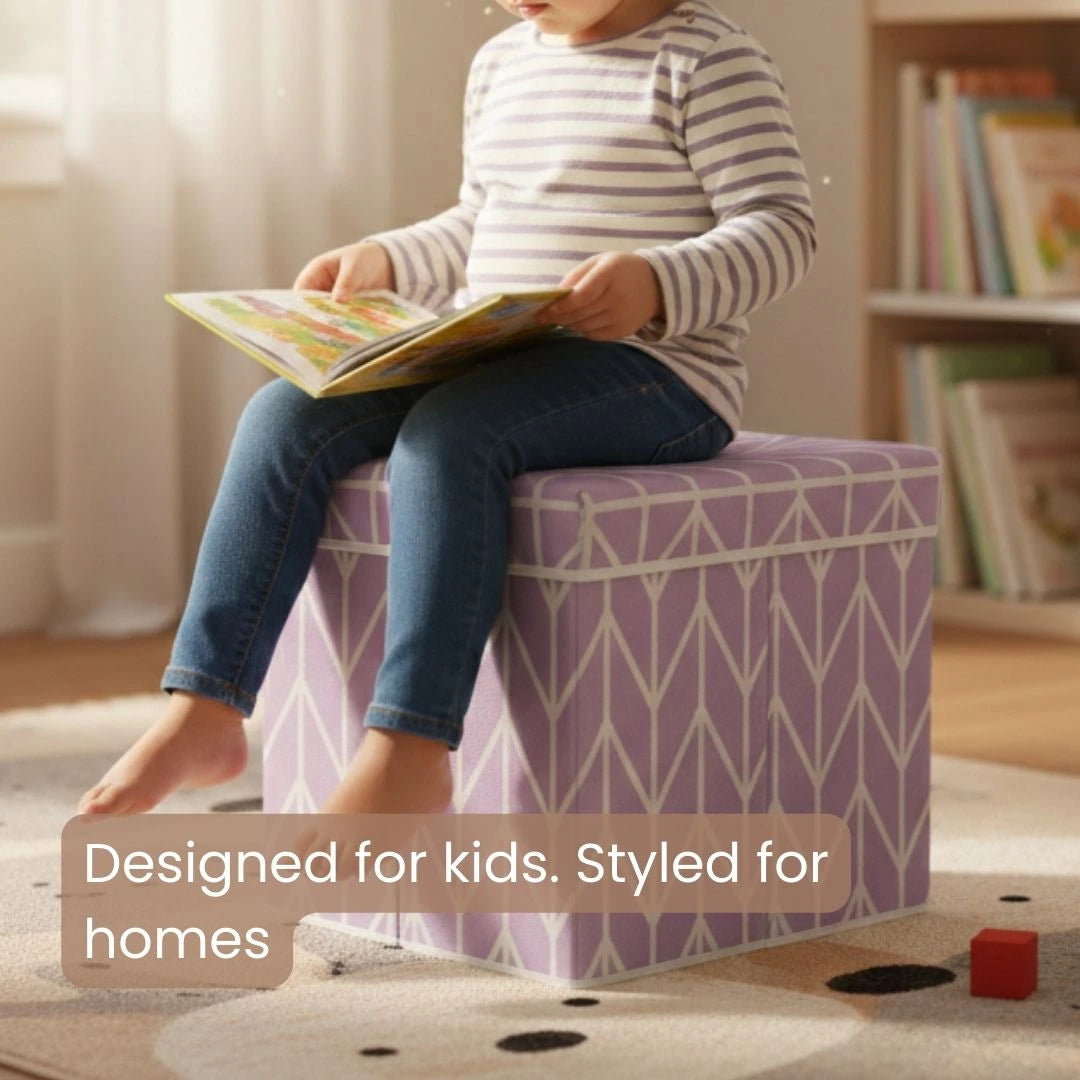 Qoolish 2 in 1 Kids Ottoman: Soft Cushioned Storage Stool For Toys, Clothes & Essentials | Available in 2 colors