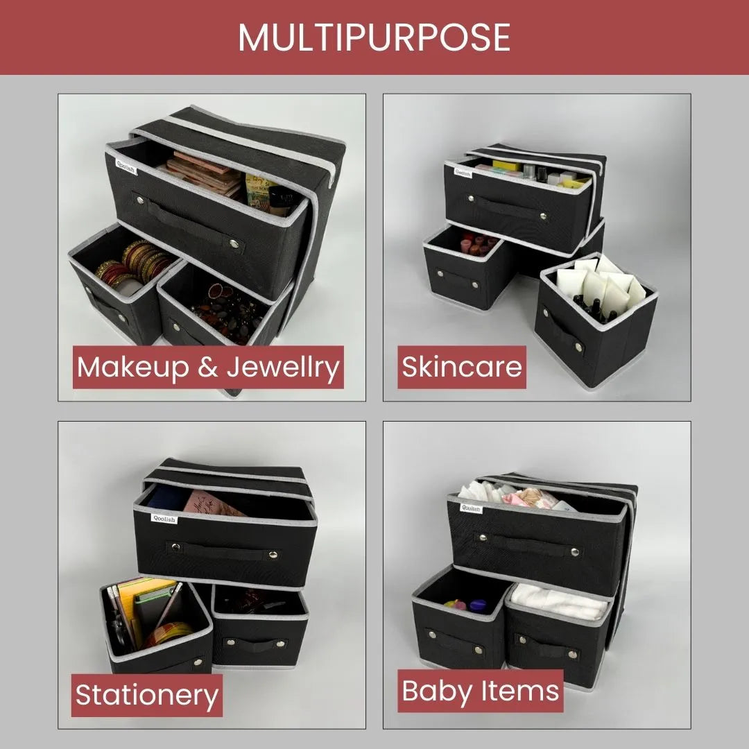 Qoolish Makeup & Jewellery Organizer Box – Black & White (Available in 3 colors)