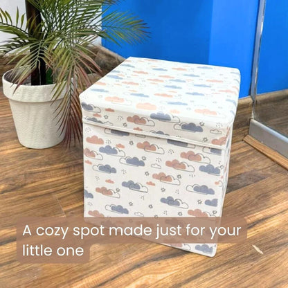 Qoolish 2 in 1 Kids Ottoman: Soft Cushioned Storage Stool For Toys, Clothes & Essentials | Available in 2 colors