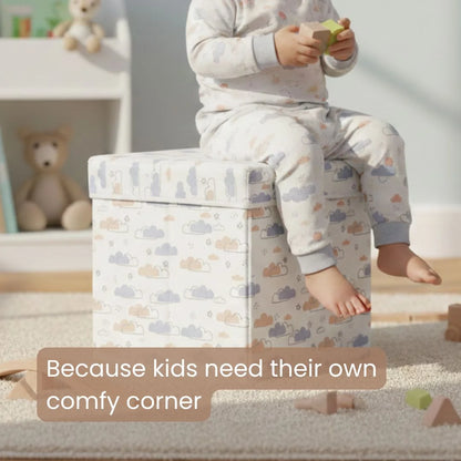 Qoolish 2 in 1 Kids Ottoman: Soft Cushioned Storage Stool For Toys, Clothes & Essentials | Available in 2 colors
