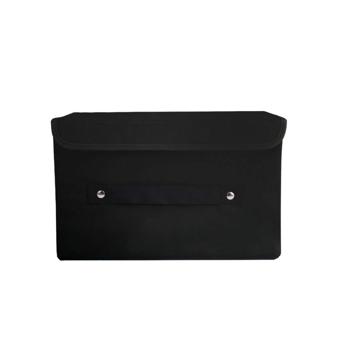 Black storage box with lid