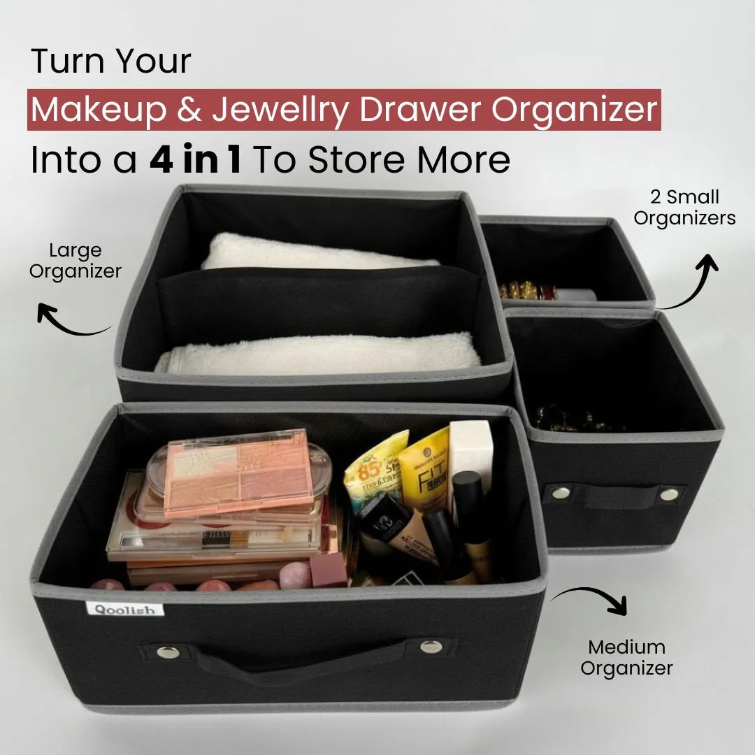 Qoolish Makeup & Jewellery Organizer Box – Black & White (Available in 3 colors)